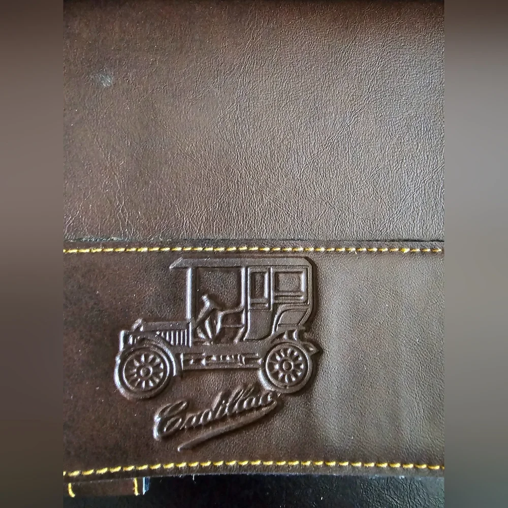 Vintage Cadillac Embossed Brown Leather Men's Bag